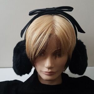 Kate Spade Black Faux Fur Satin Ear Muffs